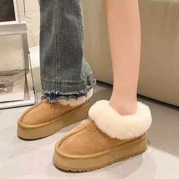 Теплые зимние ботинки для женщин осень-зима новая корейская версия неглубокий носок толстая подошва толстые зимние хлопковые ботинки теплая хлопковая обувь 35