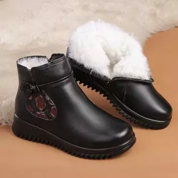 Теплые зимние ботинки из натуральной кожи и хлопка для женщин среднего и пожилого возраста. Ботинки для мам с мягкой нескользящей подошвой и флисовой подкладкой. 35