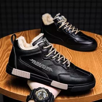 Теплые зимние ботинки мужские рабочие зимние хлопковые туфли для мужчин модные плюшевые удобные мужские ботинки повседневная зимняя обувь для мужчин 42 прохладный черный