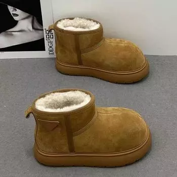 Теплые зимние ботинки с толстой подошвой из бархата и утолщенной матовой подошвой, женские, зимние новые универсальные короткие ботинки 2024 года, нескользящая хлопковая обувь 35 коричневый