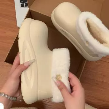 Теплые зимние ботинки со съемной внутренней частью и толстой подошвой, женские, 2024, новые зимние нескользящие, утолщенные хлопковые ботинки 36 бежевый