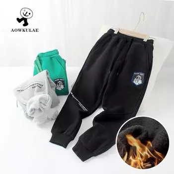 Теплые зимние брюки для мальчиков в корейском стиле с флисовой подкладкой и вышитыми деталями 120cm серый/цветочный