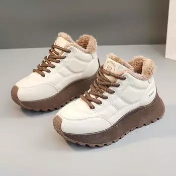 Теплые зимние кроссовки, водонепроницаемые, нескользящие, на шнуровке, повседневная обувь для женщин, модная, удобная обувь для ходьбы для женщин 35 бежевый