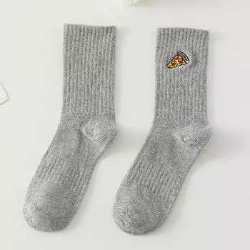 Теплые Зимние Новые Забавные Вышивки Гамбургер Пицца Узор Белые Черные Серые Повседневные Хипстерские Толстые Носки Рождественский Подарок Дропшиппинг