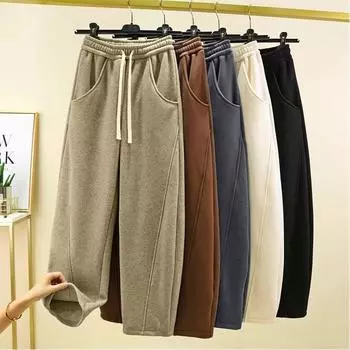 Теплые зимние прямые брюки женские плюшевые флисовые термо брюки широкого силуэта вельветовые мешковатые черные брюки одежда XXL белый