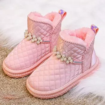 Теплые зимние сапоги для девочек, модные сапоги принцессы из хлопка для малышей 26 розовый