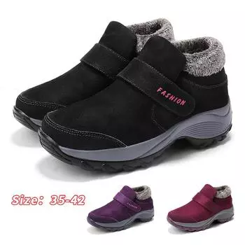 Теплые зимние сапоги для мужчин и женщин, зимняя хлопковая обувь, нескользящие зимние уличные теплые меховые сапоги, теплая меховая обувь с высоким берцем, водонепроницаемые теплые кроссовки 35 чёрный