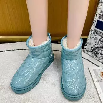 Теплые зимние сапоги на меху, женские туфли на платформе на плоской подошве, женские удобные непромокаемые короткие сапоги 36 небесно-голубой