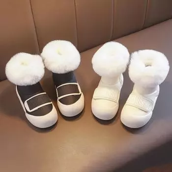 Теплые зимние сапоги, новые модные сапоги для девочек, простые универсальные сапоги средней длины, бархатная удобная детская обувь, нескользящая классическая обувь для девочек 27insole16.5cm белый