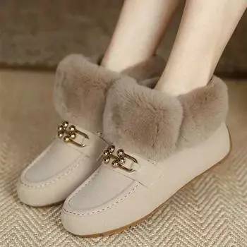 Теплые зимние сапоги женские зимние легкие удобные пушистые туфли на плоской подошве меховые плюшевые замшевые ботильоны для женщин повседневная мода Botas Mujer 35