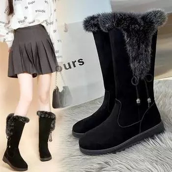 Теплые зимние сапоги женские зимние мягкие нескользящие длинные хлопковые сапоги для женщин с кисточками и молнией плюшевые женские сапоги Botas Mujer 35