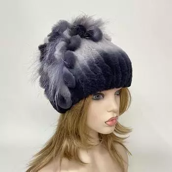 Теплые зимние шапки для женщин из натурального кроличьего меха, теплая толстая уличная стильная меховая шапка Elastic(55-59cm)