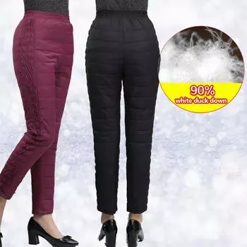 Теплые зимние утепленные брюки для мам среднего и старшего возраста L ~ 5XL, пуховые брюки, женские теплые брюки большого размера с высокой талией L чёрный