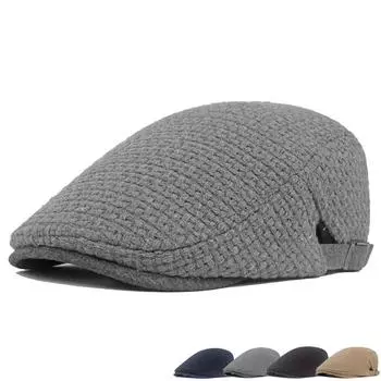 Теплый берет, мужская осенне-зимняя вязаная шапка в британском стиле, шерстяная кепка вперед, женская кепка маляра чёрный