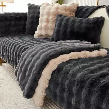 Теплый чехол для дивана в гостиной, пузырчатый бархат, утолщенный плюш, подушки, подлокотники, перчатки, зимнее тепло, плюш, нескользящая защита для дома 70x70cm 1pcs оранжевый