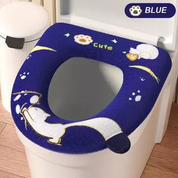 Теплый чехол на сиденье для унитаза с милым мультяшным котом и ручкой, утолщенный плюшевый коврик для унитаза, универсальная подушка для унитаза, аксессуары для ванной комнаты розовый