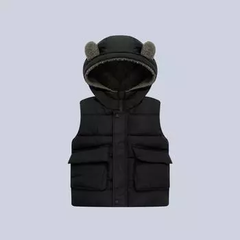 Теплый детский жилет, однотонная симпатичная шапка, детский жилет, повседневный модный жилет без рукавов 90cm чёрный