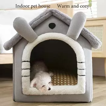 Теплый домик для собак, мягкая палатка для домашних животных, домик для собак, будка для кошек со съемной подушкой, подходит для маленьких, средних и больших домашних животных S серый