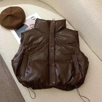Теплый и модный короткий зимний жилет с воротником-стойкой для женщин L