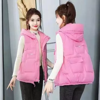 Теплый и модный свободный пуховый жилет для женщин, идеально подходящий для осени и зимы M