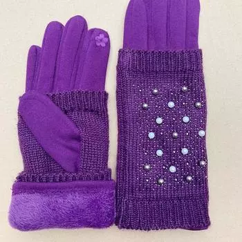 Теплый и модный женский непромокаемый флисовый чехол с двойной строчкой, перчатки с бриллиантовыми бусинами, утолщенный и флисовый красный