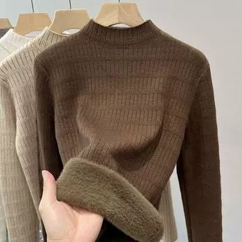 Теплый и стильный однотонный вязаный свитер для женщин, утолщенная нижняя часть рубашки M белый