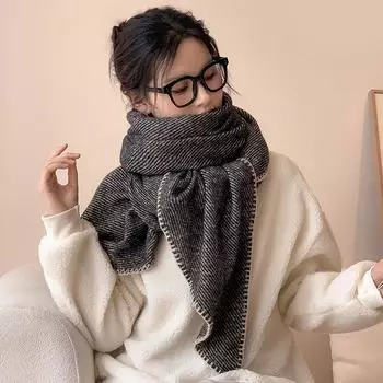 Теплый и толстый индивидуальный нерегулярный шарф из искусственного кашемира с черными и белыми полосками для женщин 260x75cm