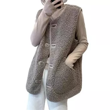 Теплый и удобный женский свободный жилет-пальто в корейском стиле M чёрный