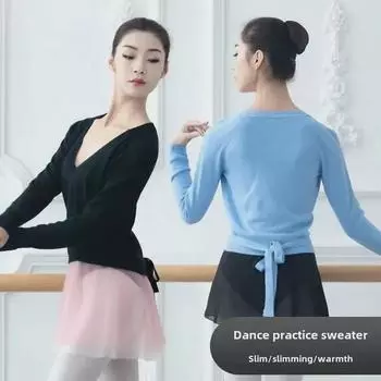 Теплый кардиган для танцев с длинными рукавами для учителя балета на осень/зиму 155 светло-синий