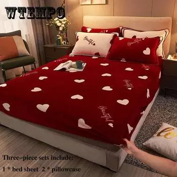 Теплый коралловый бархатный комплект из трех частей для кровати, защитный чехол с принтом для дома, комплект из двух спальных мест Queen