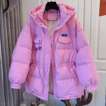 Теплый модный синий пуховик для женщин, пальто средней длины в корейском стиле с дизайном «хлеб», подходит для миниатюрных девочек S