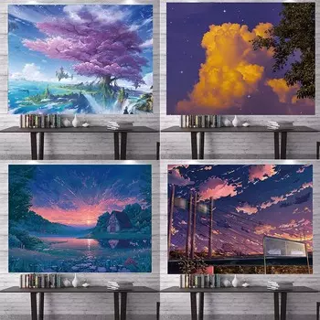Теплый пейзаж аниме небо фон гобелен спальня гостиная гобелен украшение стены дома гобелен 100x75cm