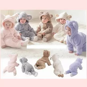 Теплый плюшевый цельный детский зимний теплый милый флисовый комбинезон с капюшоном, пижама 9-12m белый