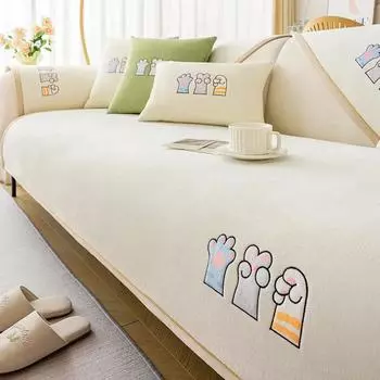 Теплый плюшевый чехол для дивана с вышивкой «кошачья лапка», подушка-полотенце, нескользящий чехол для дивана в гостиной, подлокотники в форме буквы L, пыленепроницаемый 70x70cm 1pcs