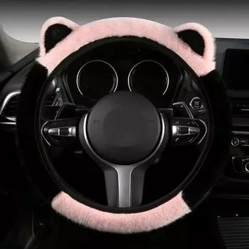 Теплый плюшевый чехол на руль, нескользящий чехол на руль, чехол на руль с кошачьими ушками, зимний розовый/белый