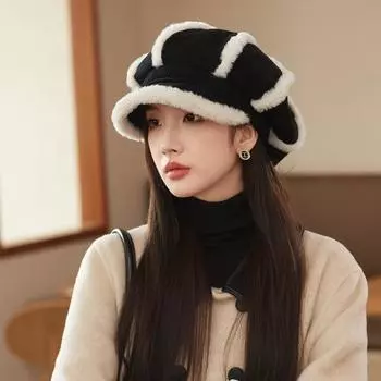 Теплый плюшевый детский берет на осень и зиму, утолщенный корейский вариант защиты ушей, вельветовая модная универсальная восьмиугольная шапка с утиным язычком M56-58cm