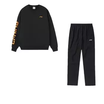 Теплый повседневный спортивный костюм с круглым вырезом и логотипом Li Ning, костюм унисекс, черный AWDRF44-1+AYKT413-1 M