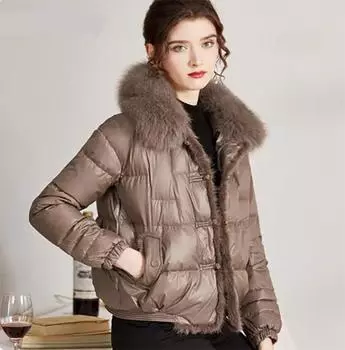 Теплый пуховик с воротником, зимняя женская куртка-пуховик, женская короткая свободная винтажная парка большого размера XL белый