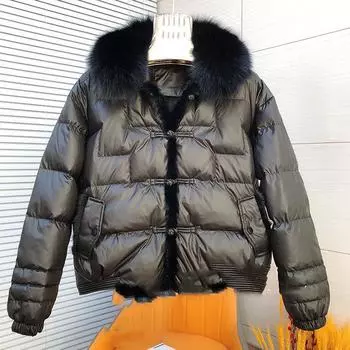 Теплый пуховик с воротником, зимняя женская куртка-пуховик, женская короткая свободная винтажная парка большого размера S