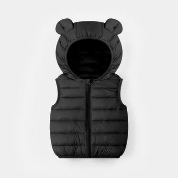 Теплый пуховый жилет для мальчиков и девочек, осенне-зимний хлопковый жилет с ушками, детская верхняя одежда, детская одежда, куртка с капюшоном, жилеты 130cm серый