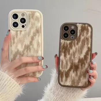 Теплый пушистый винтажный чехол для телефона с градиентным леопардовым принтом для iPhone 11 12 13 14 15 Pro Max X XR XS 7 8 Plus, мягкая плюшевая задняя крышка For iPhone X