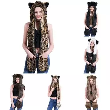 Теплый шарф перчатки шапка комплект 3 в 1 шапка с изображением животных удобная зимняя шапка для детей Style P