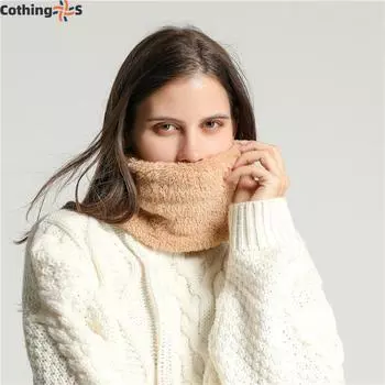 Теплый шарф, женский однотонный шарф, зимний универсальный шарф с высоким воротом, защитник шеи, коралловый фланелевый шарф чёрный