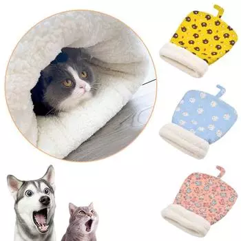 Теплый спальный мешок для кошек, мягкий, пушистый, на ощупь, утолщенный, карманный, одеяло для домашних животных, удобное гнездо для котят, щенков, товары для животных