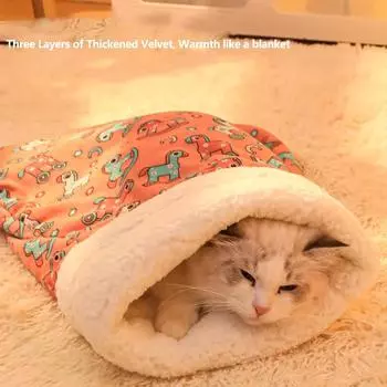 Теплый спальный мешок для кошек, пушистый на ощупь, утолщенный, зимний, карманный, одеяло для питомцев, мягкая, удобная, гнездо, товары для животных 35x52cm&1pcs синий