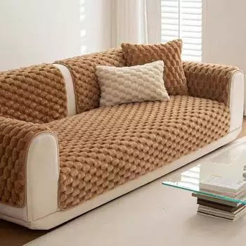 Теплый стеганый флис с жаккардовым узором из изогнутых линий, чехол на диван с противоскользящей подкладкой для гостиной, накидки на диван, осенне-зимний декор 70*70cm хаки