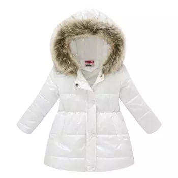 Теплый стильный женский пуховик с капюшоном и альтернативной подкладкой для зимы 150cm белый