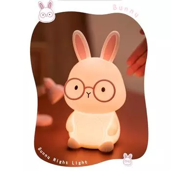 Теплый свет, уход за глазами, забавный кролик, ночник, прикоснитесь к нему, чтобы загореться, мягкий силикон, который можно нажать, мультяшный декоративный свет, снятие стресса розовый