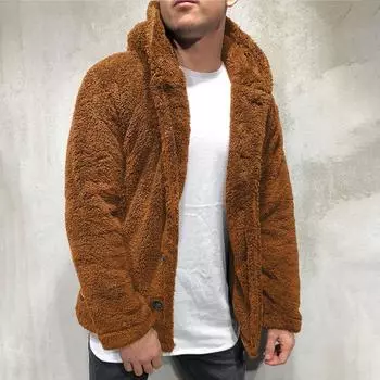 Теплый свитер, пальто, толстый флис, мужские зимние шерстяные свитера с капюшоном на молнии, однотонные свободные плюшевые куртки L коричневый