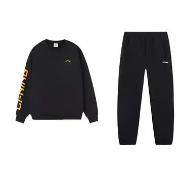 Теплый свободный свитер с круглым вырезом и логотипом Li Ning, с манжетами на талии, длинные брюки, повседневный спортивный комплект AYKT415-1+AWDRF44-1 M